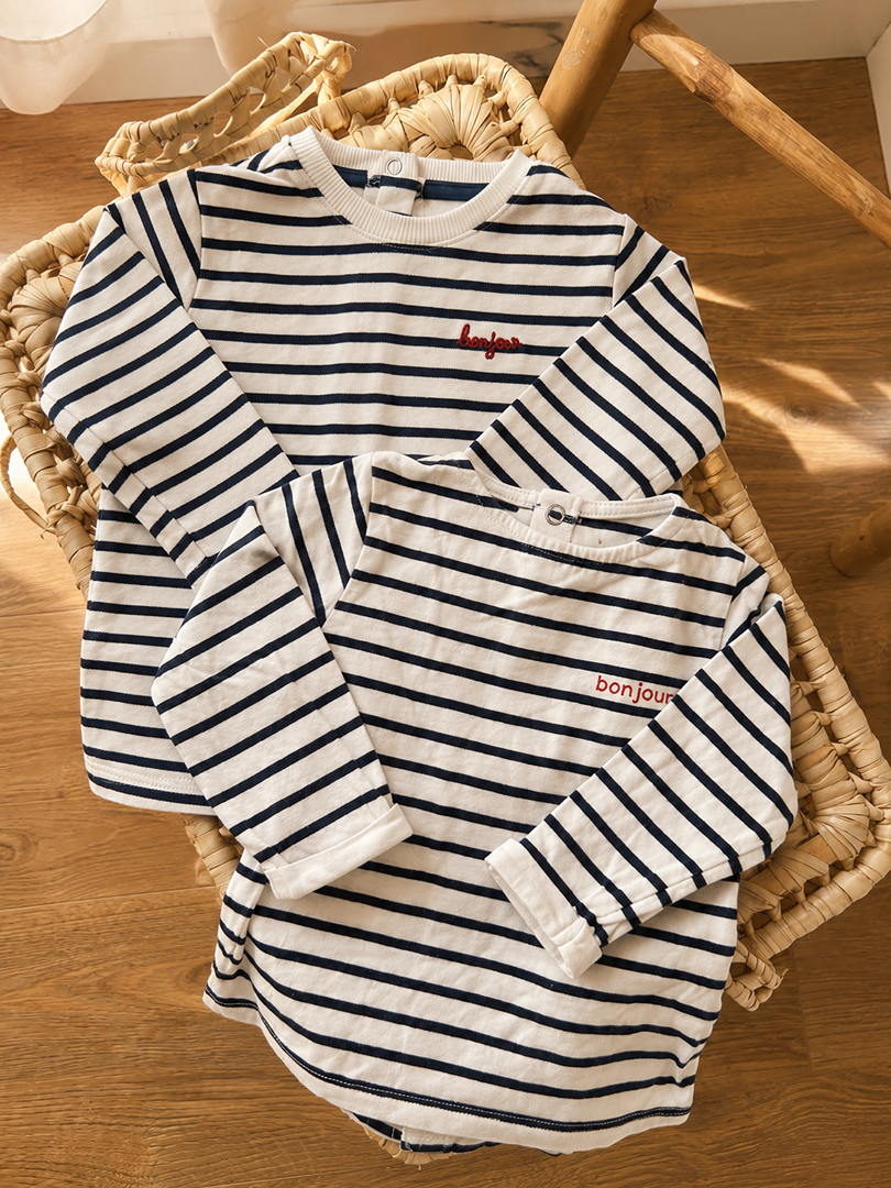 Lot 1 pull sweat 1 t-shirt manches longues Kiabi 9 mois marinière garçon