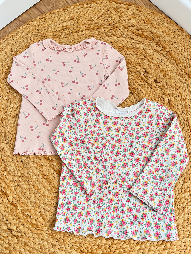 Lot de 2 t-shirts côtelé manches longues Zara Kiabi fille mi-saison 2 ans