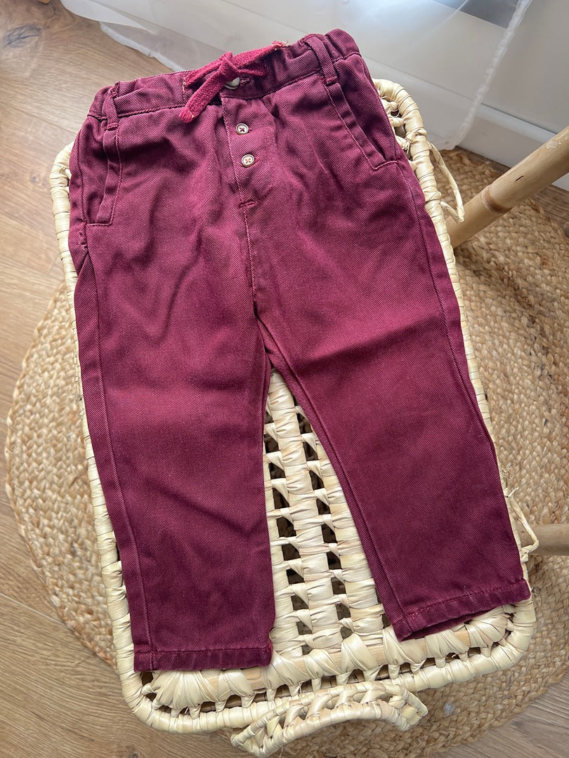 Pantalon chino Zara Baby Boy bordeaux 9 mois 12 mois 80 cm garçon mi-saison