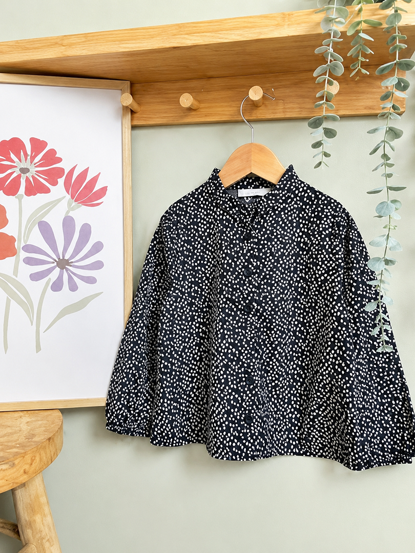 Blouse bleue marine fille Cadet Rousselle 5 ans pois manches longues mi-saison