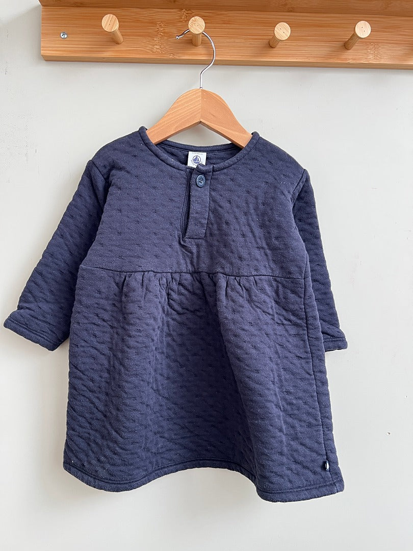 Robe matelassée fille Petit Bateau bleue marine 2 ans hiver manches longues