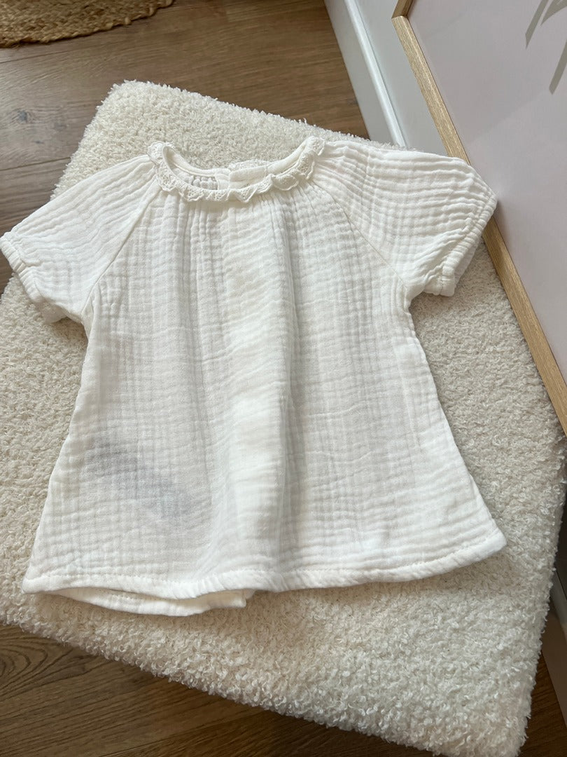 Robe gaz de coton avec joli col fille Mango Kids - 3 mois - Blanc