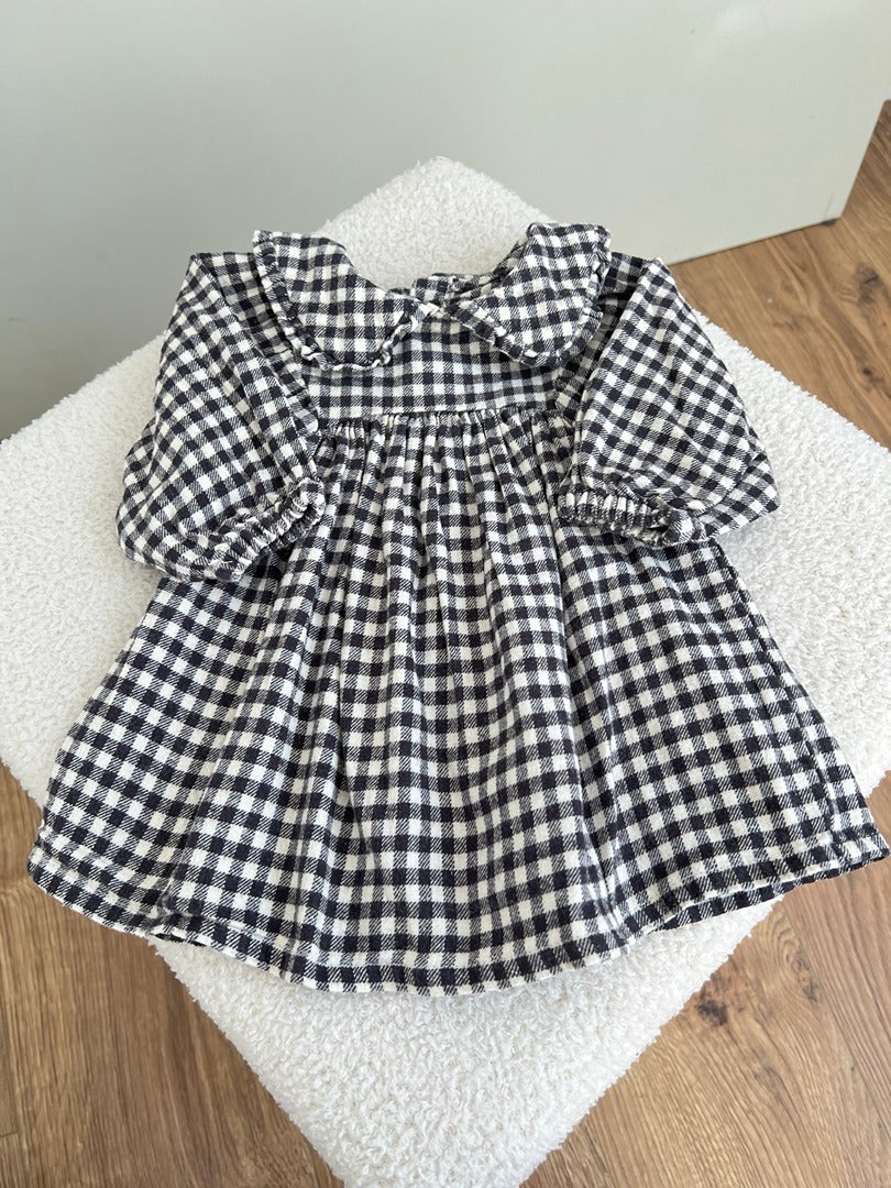 Robe vichy noir Vertbaudet fille mi-saison manches longues 3 mois