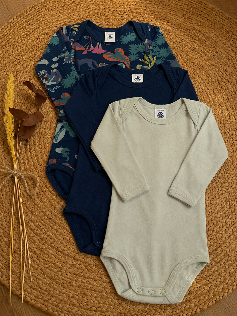 Lot 3 bodies col Us Petit Bateau 18 mois garçon bleu manches longues