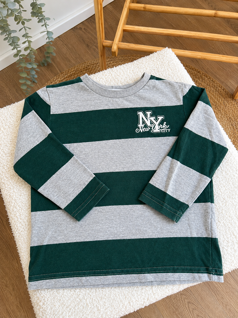 T-shirt rayé manches longues garçon Tape à l'œil 2 ans 3 ans gris vert mi-saison
