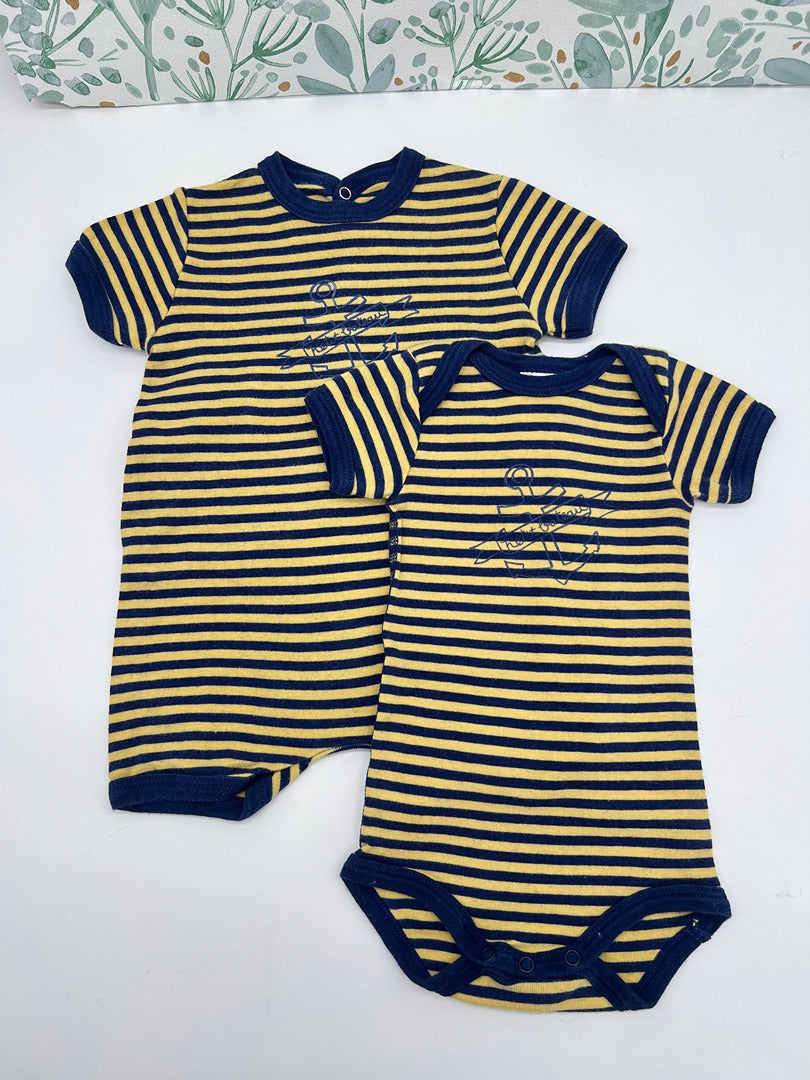 Ensemble barboteuse + body manches courtes été garçon Petit Bateau - 3 mois - Jaune bleu