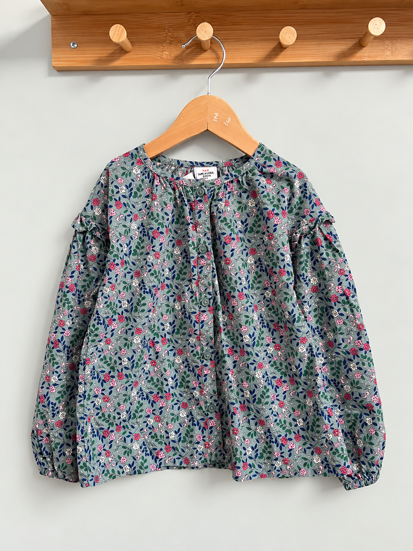 Blouse Tape à l'œil fille mi-saison vert motifs floraux manches longues 6 ans