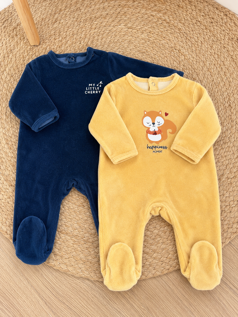 Lot de 2 pyjamas 1 pièce velours garçon hiver manches longues Kiabi Vertbaudet 3 mois