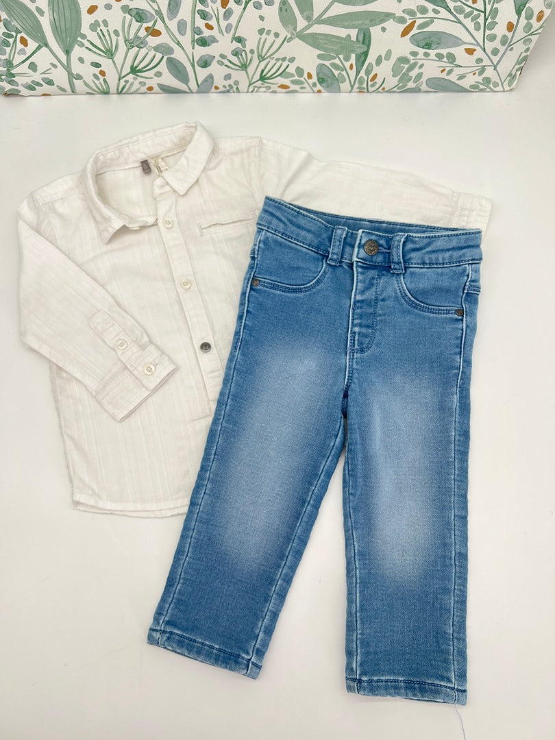 Ensemble garçon jean et chemise manches longues Orchestra bleu 9 mois