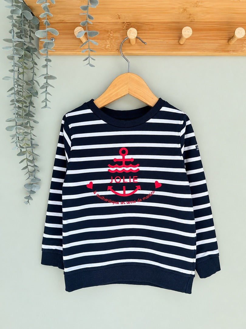 Sweat fille Terre de Marins bleu marine rayé mi-saison 4 ans