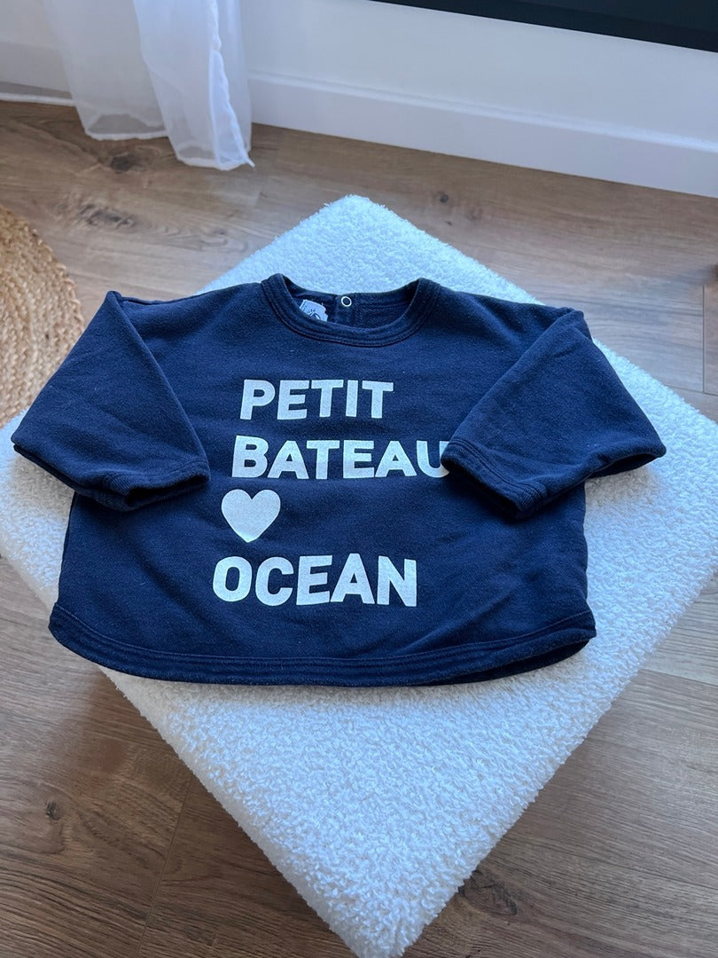 Sweat-shirt pull garçon Petit Bateau bleu marine manches longues mi-saison 12 mois
