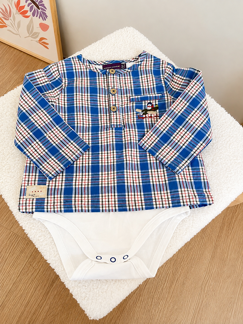 Chemise avec body intégré garçon Sergent Major 9 mois manches longues mi-saison