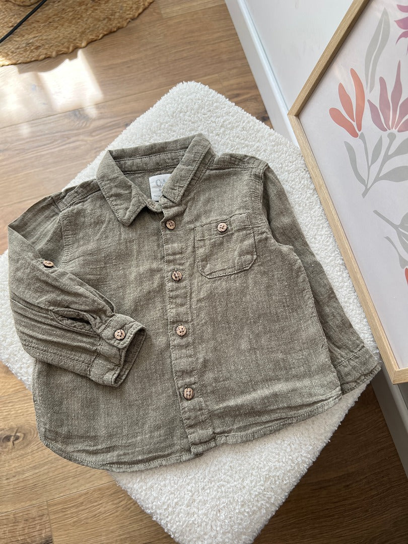 Chemise C&a bébé garçon lin kaki 9 mois mi-saison