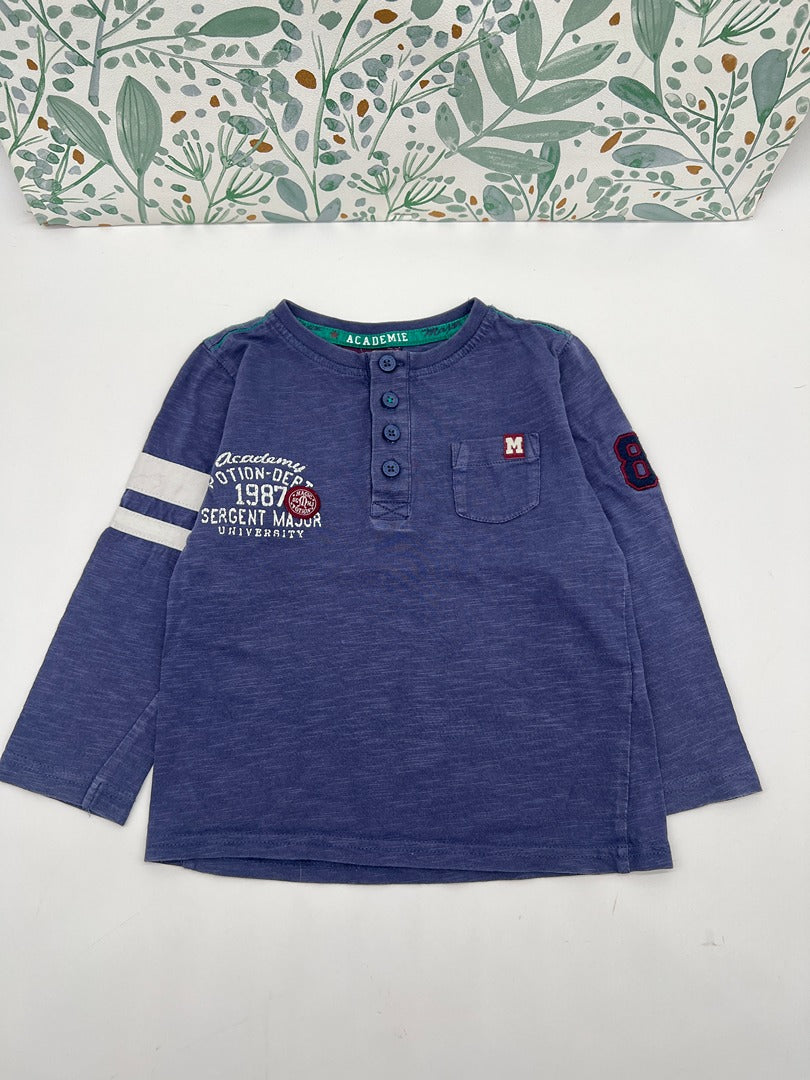 T-shirt manches longues garçon Henley Sergent Major - 4 ans - bleu