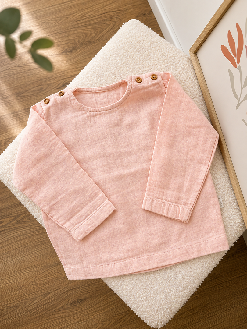 Chemise blouse gaz de coton Manches Longues Fille Poudre Organic 12 mois coton