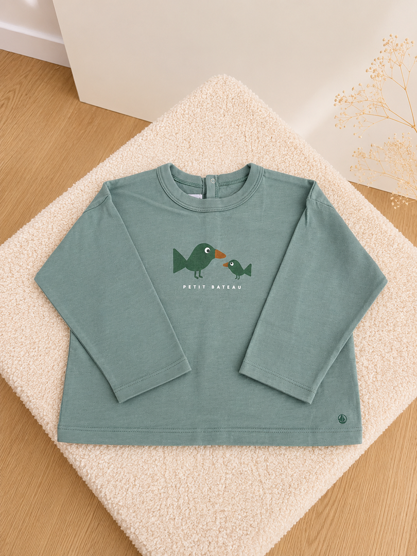 T-shirt manches longues vert Petit Bateau garçon mi-saison 2 ans