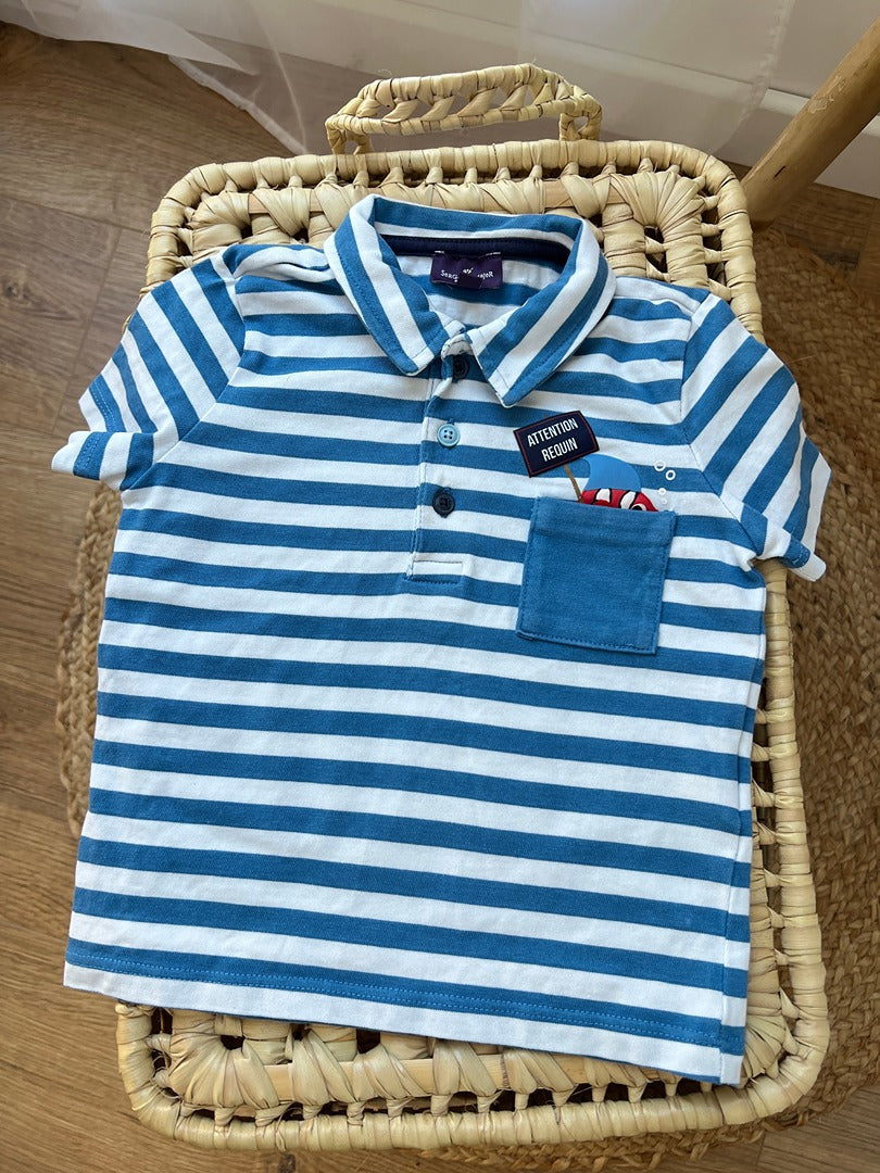 Polo garçon Sergent Major bleu rayé 2 ans été manches courtes