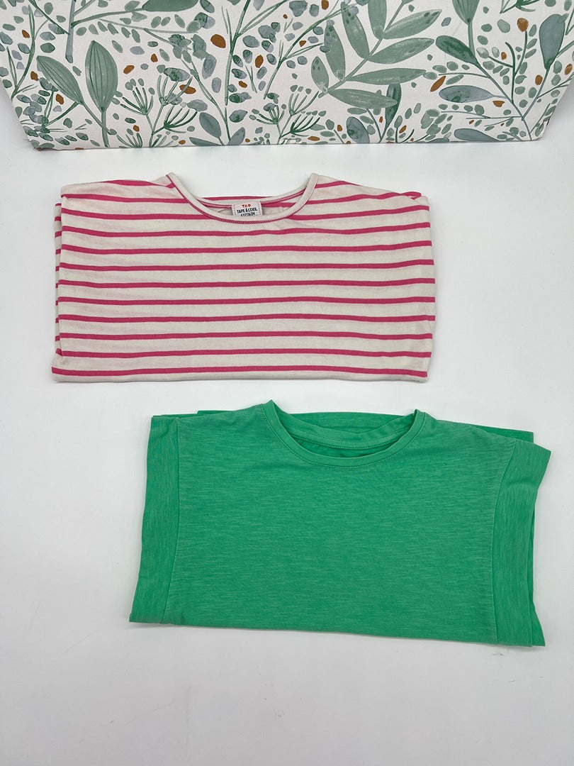 Lot 2 T-shirts fille 6 ans Tape à l'œil Kiabi rose vert été manches courtes