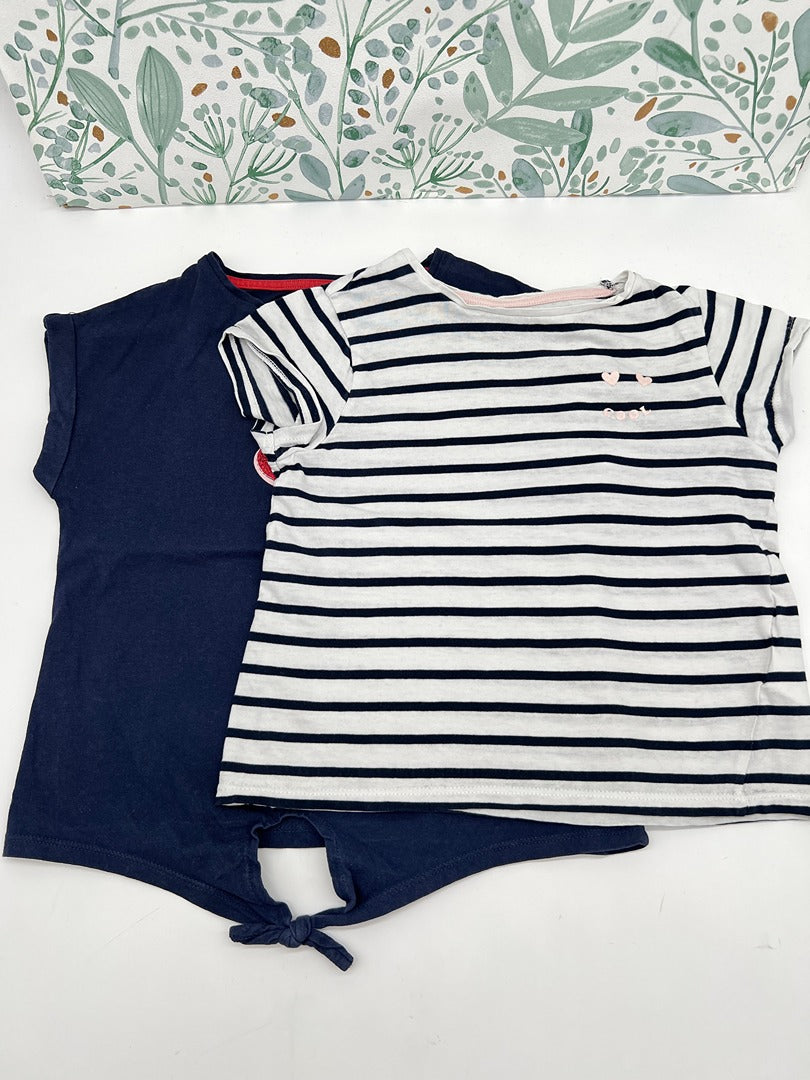 Lot de 2 t-shirts Vertbaudet manches courtes été - 6 ans - Bleu marine rayé