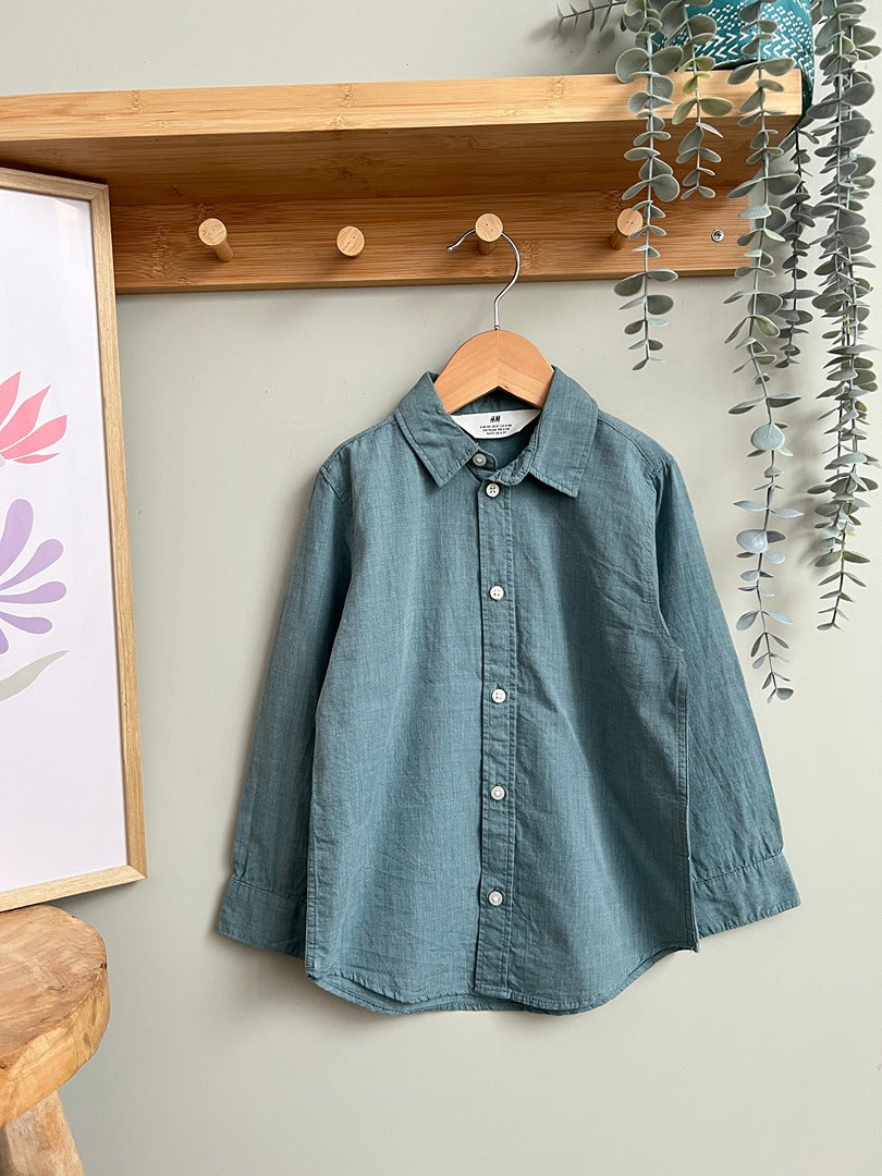 Chemise H&m 5 ans garçon vert manches longues coton