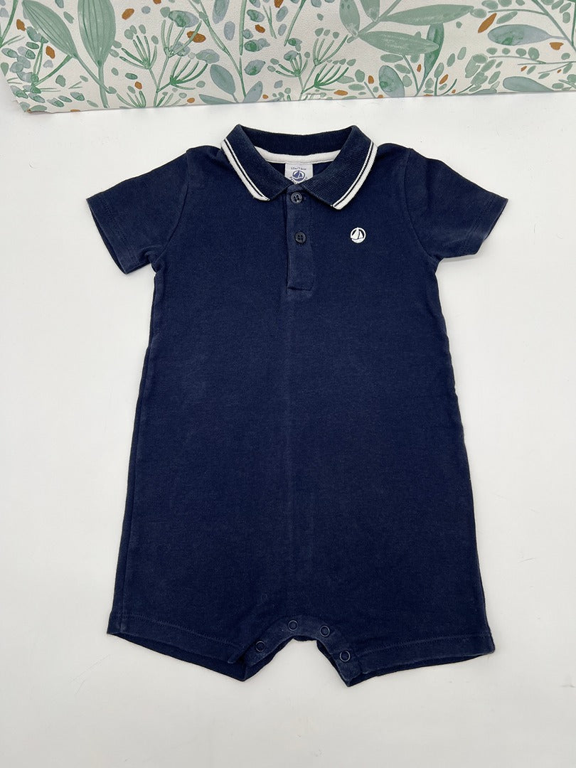 Barboteuse Combinaison polo été garçon Petit Bateau - 12 mois - Bleu marine