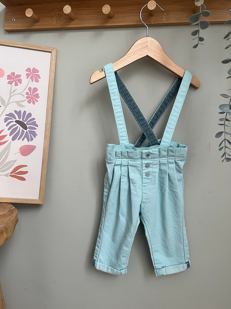 Pantalon à bretelles fille Obaïbi - 6 mois - Turquoise