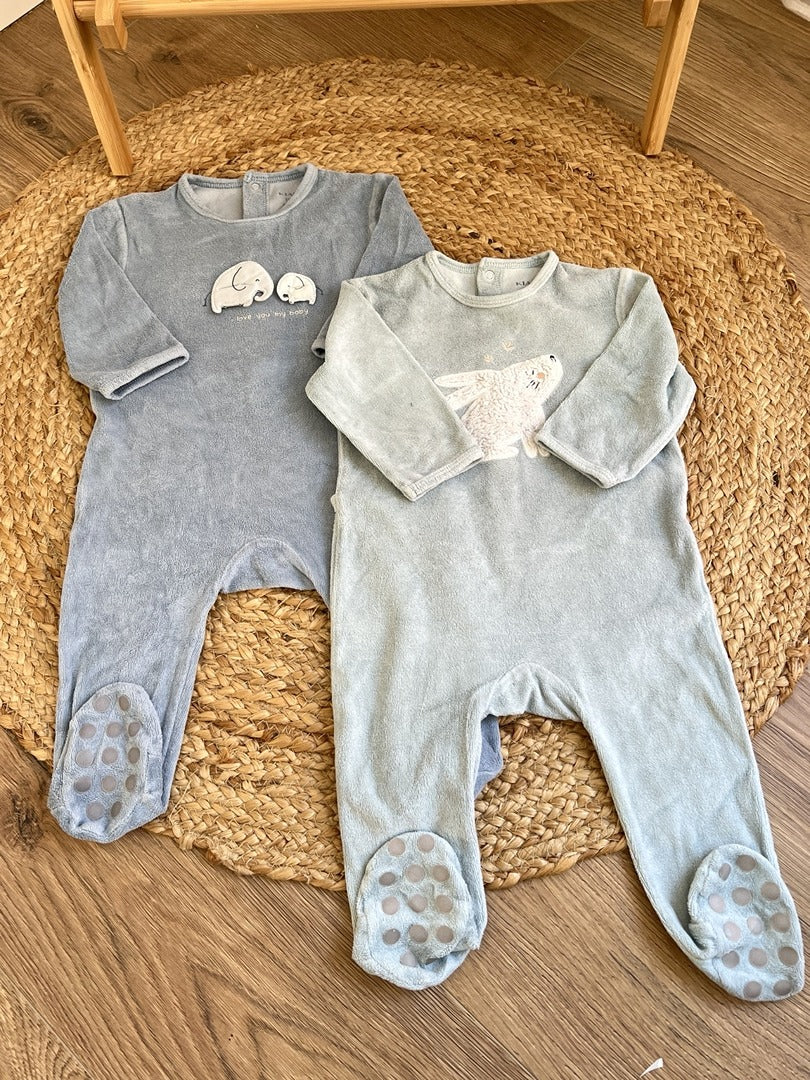 Lot 2 pyjama 1 pièce velours garçon Kiabi 12 mois hiver