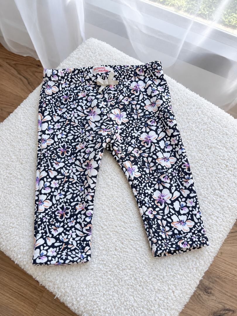 Legging molletonné fille Du Pareil au Même fleurs noir mi-saison 6 mois