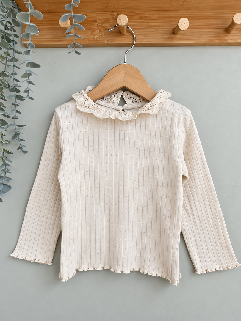 T-shirt joli col côtelé fille Kiabi beige 3 ans mi-saison manches longues