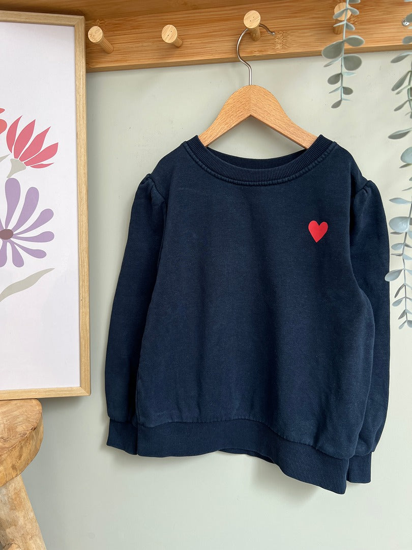 Sweat pull fille Kiabi bleu marine cœur rouge 6 ans hiver