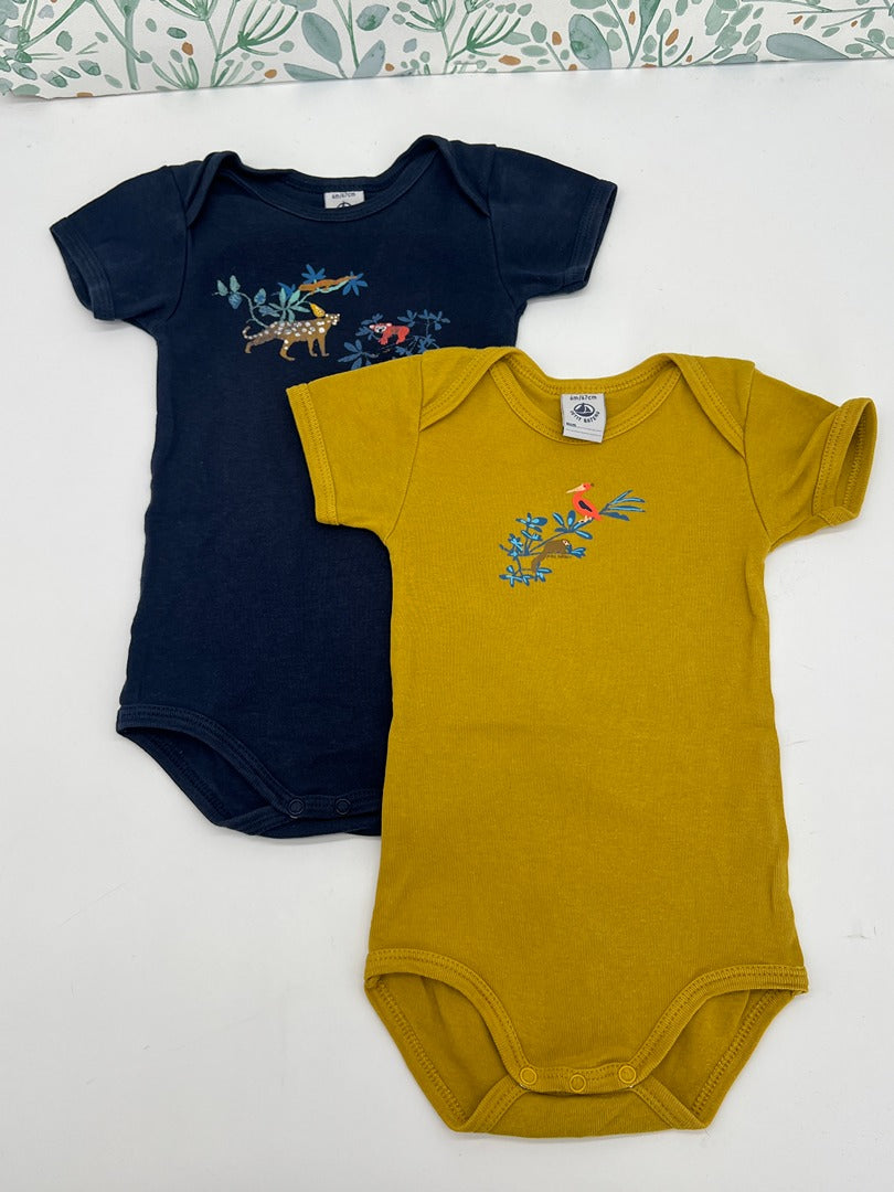 Lot de 2 bodies manches courtes été col Us garçon Petit Bateau - 6 mois - Jaune bleu
