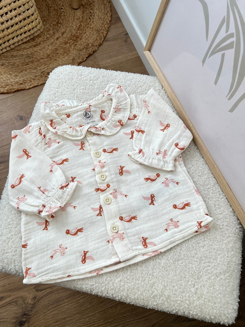 Blouse gaz de coton fille Petit Bateau - 3 mois - Blanc