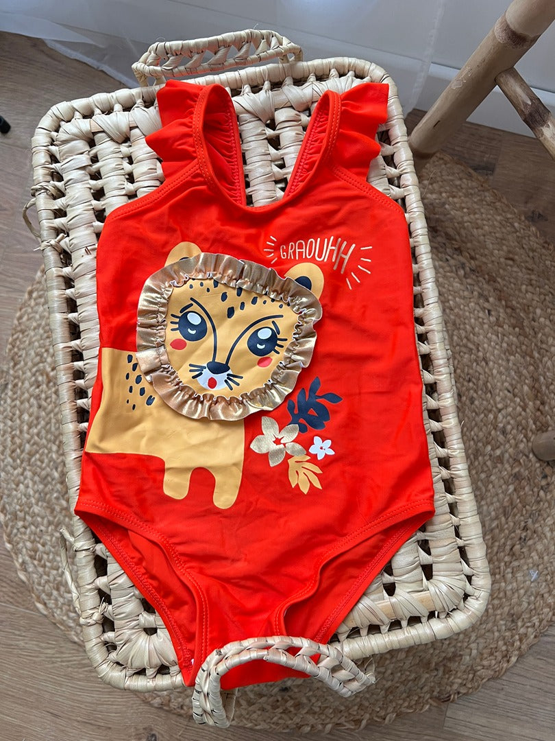 Maillot de bain 1 pièce fille Gémo orange 4 ans été lion doré