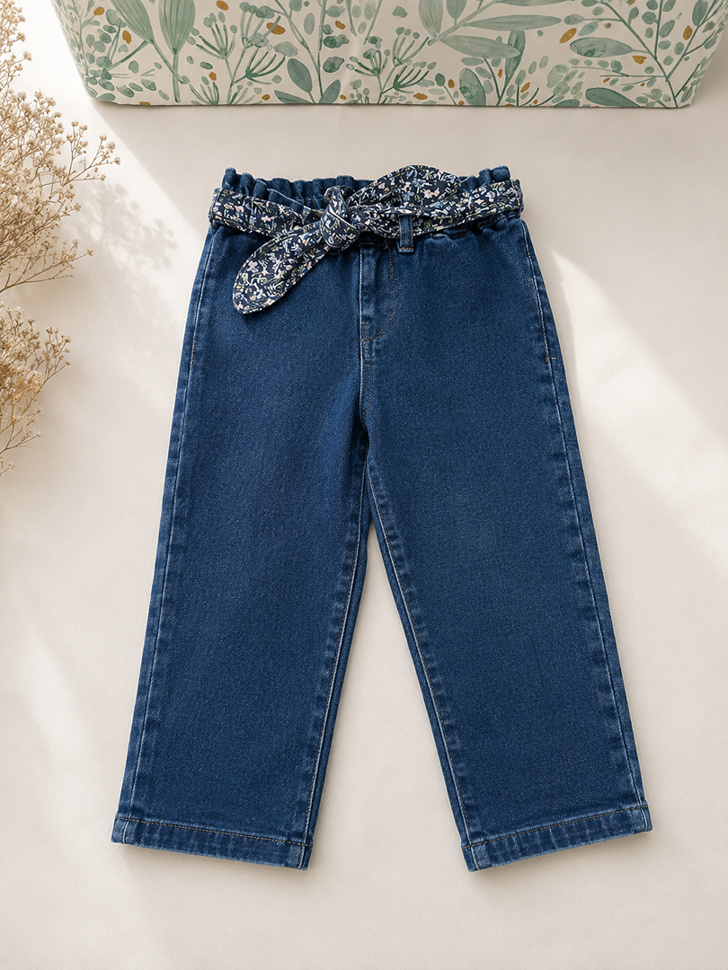 Jean bleu Fille Ikks 2 ans Mi-saison ceinture fleurie
