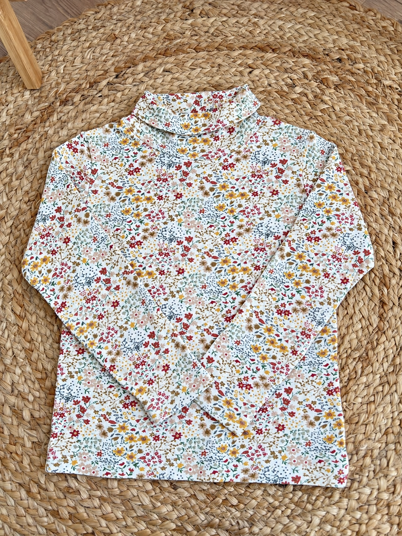 t-shirt col roulé fille Petit Bateau 6 ans hiver manches longues fleuri