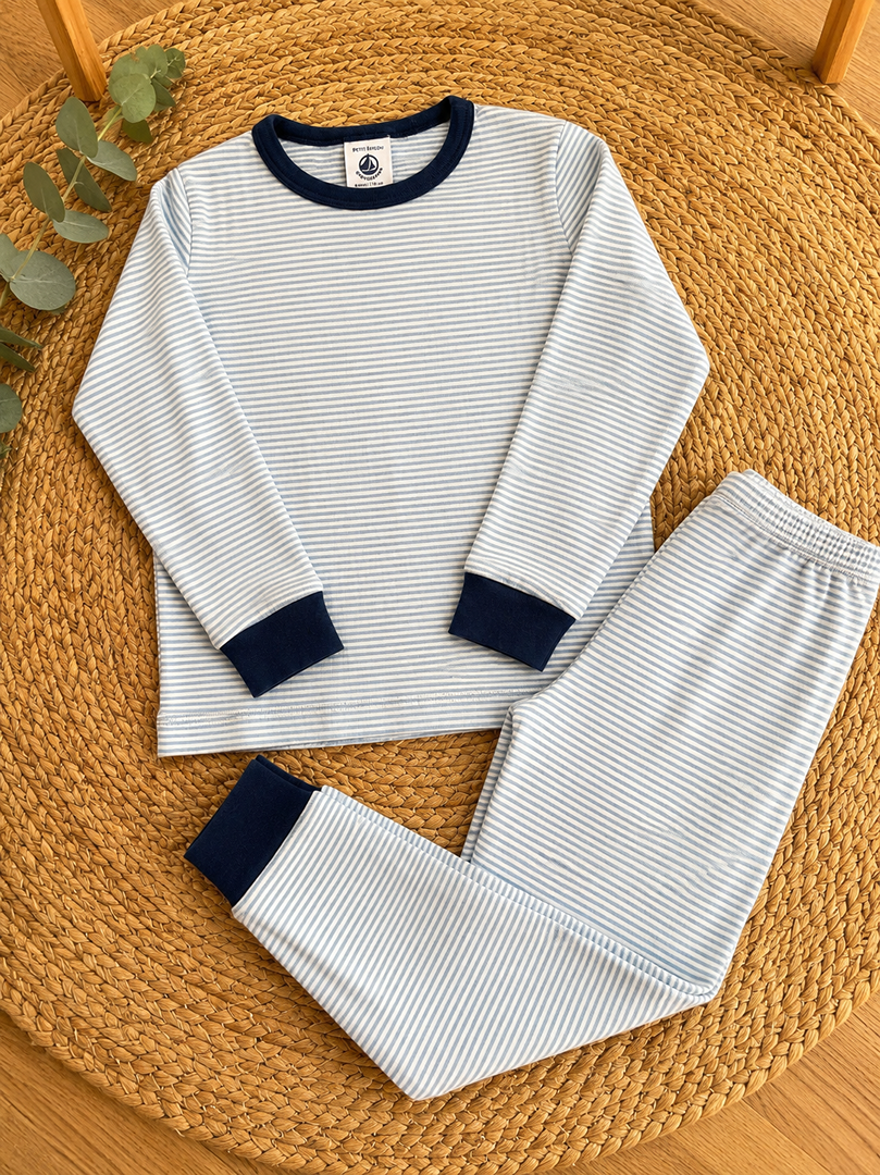 Pyjama 2 pièces jersey bleu Petit Bateau 5 ans garçon manches longues mi-saison