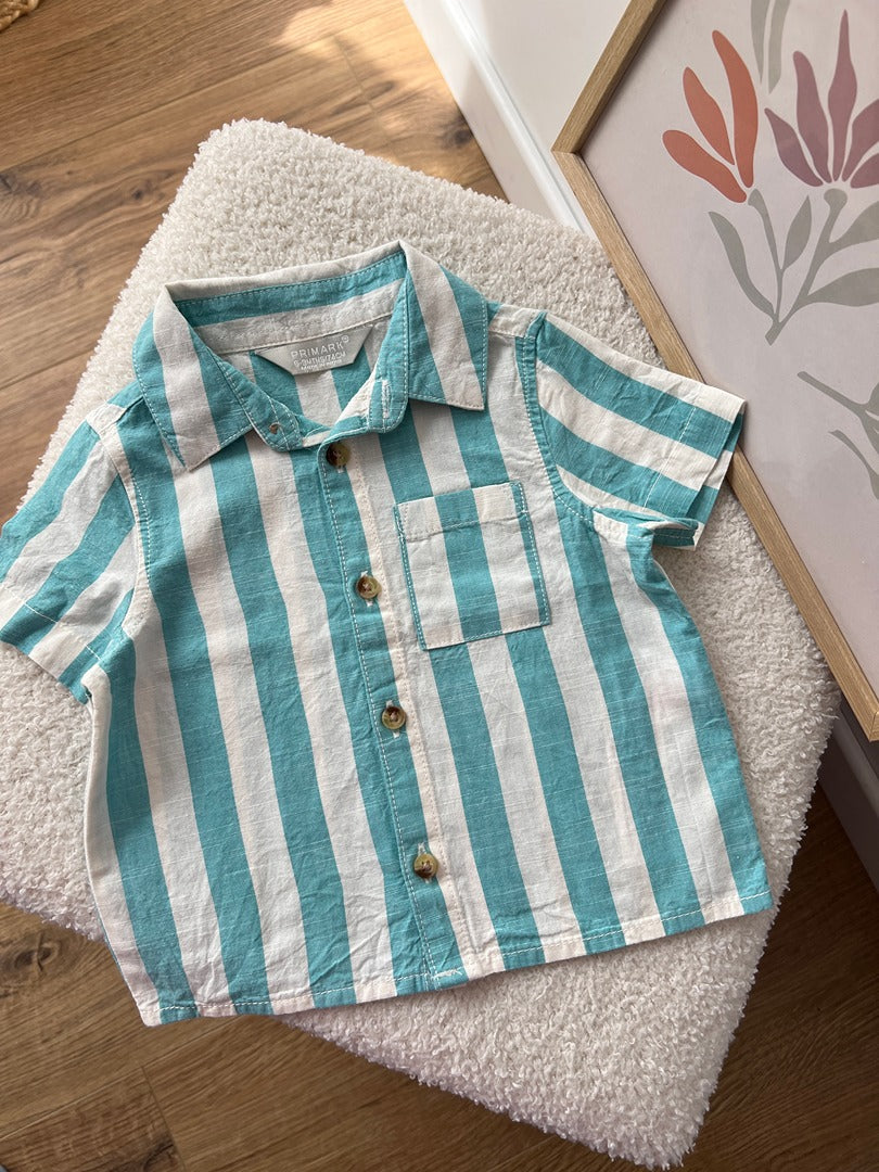 Chemise Primark 6 mois 9 mois garçon vert rayée été manches courtes