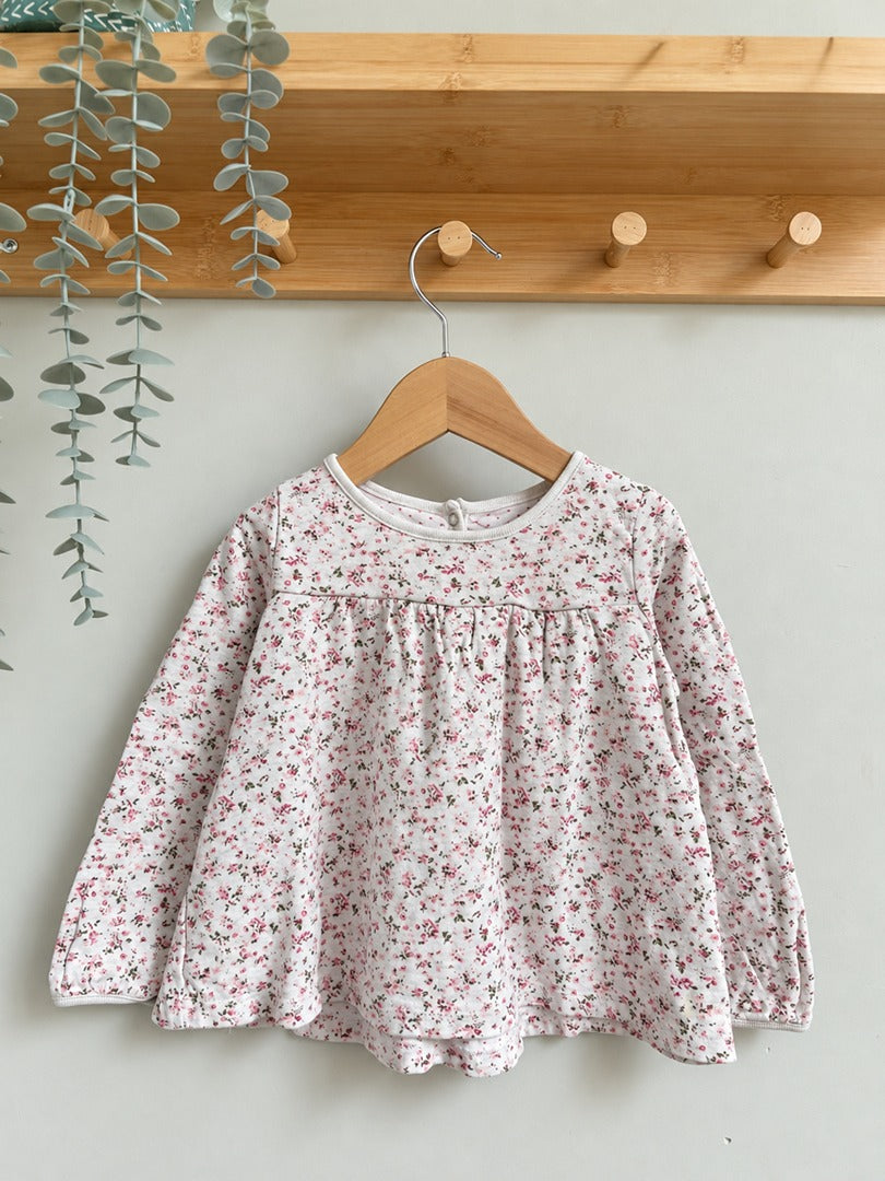 T-shirt fille Petit Bateau rose et blanc manches longues mi-saison 3 ans