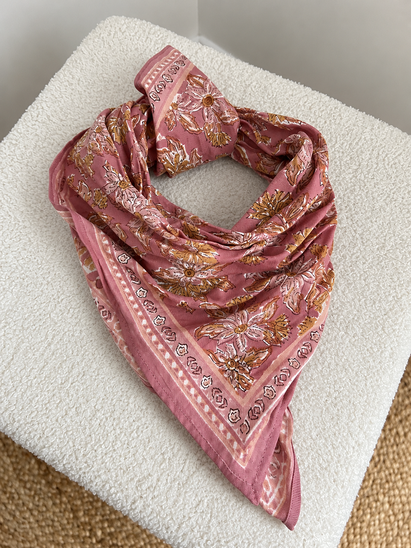 Petit foulard indien - fille femme motif floral mi-saison neuf - Bonheur du Jour 65x65cm