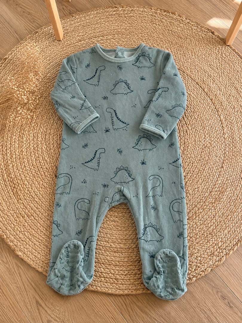 Pyjama 1 pièce en velours vert dinosaure Kiabi 12 mois garçon manches longues