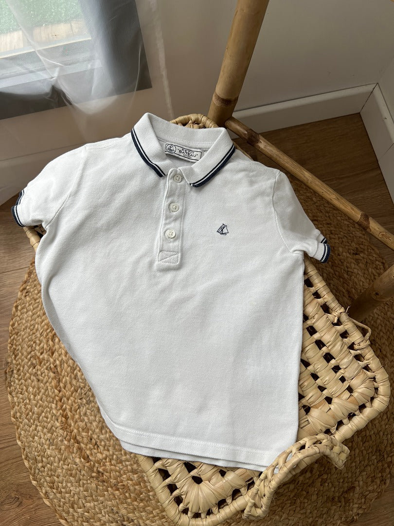 Polo blanc Petit Bateau 4 ans garçon manches courtes été