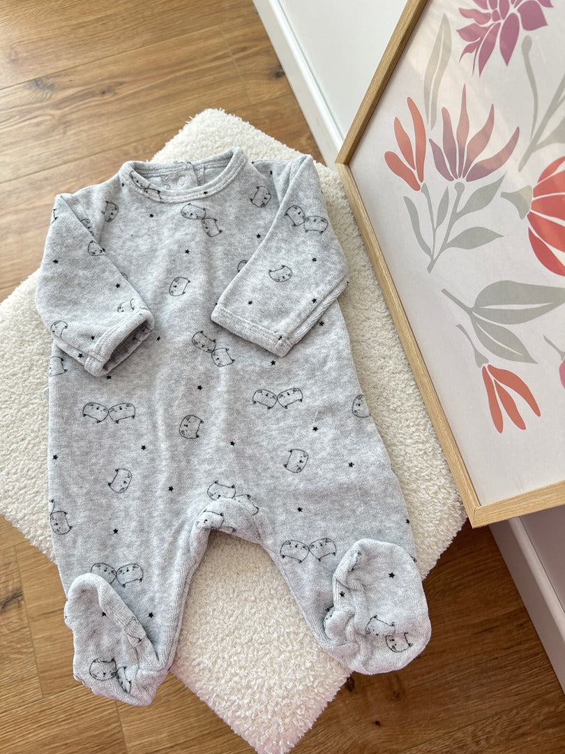 Pyjama 1 pièce velours Kiabi 1 mois gris mixte hiver - fille ou garçon