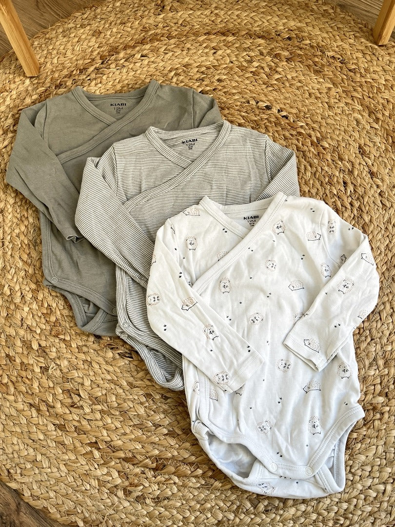 Lot de 3 bodies croisés manches longues Kiabi bébé garçon 12 mois mi-saison