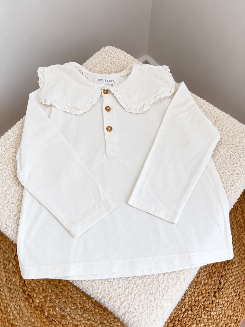 T-shirt col claudine fille Bout'chou blanc mi-saison 3 ans manches longues