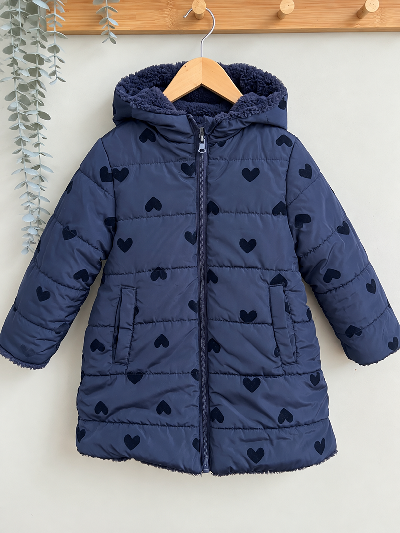 Manteau réversible fille Du Pareil au Même gris à cœurs 4 ans hiver manches longues fausse fourrure