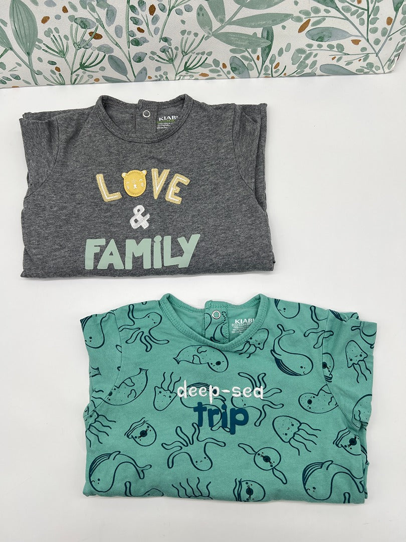 Lot 2 dors-bien Pyjama 1 pièce jersey Kiabi 2 ans garçon coton gris vert mi-saison