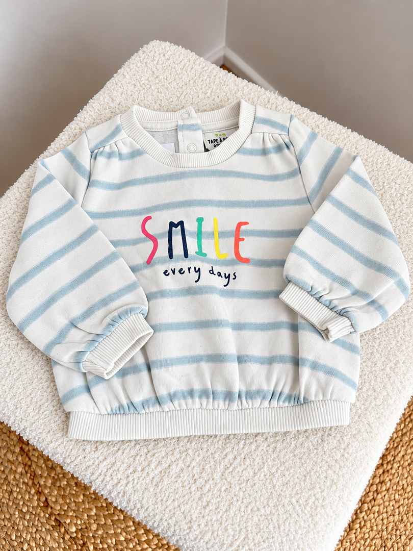 Sweatshirt pull rayé blanc et bleu Tape à l'œil fille 3 mois mi-saison manches longues