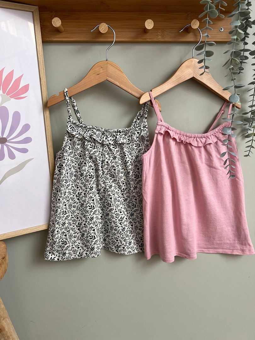 Lot de 2 débardeurs t-shirt fines bretelles fille Tape à l'oeil 6 ans été rose fleuri