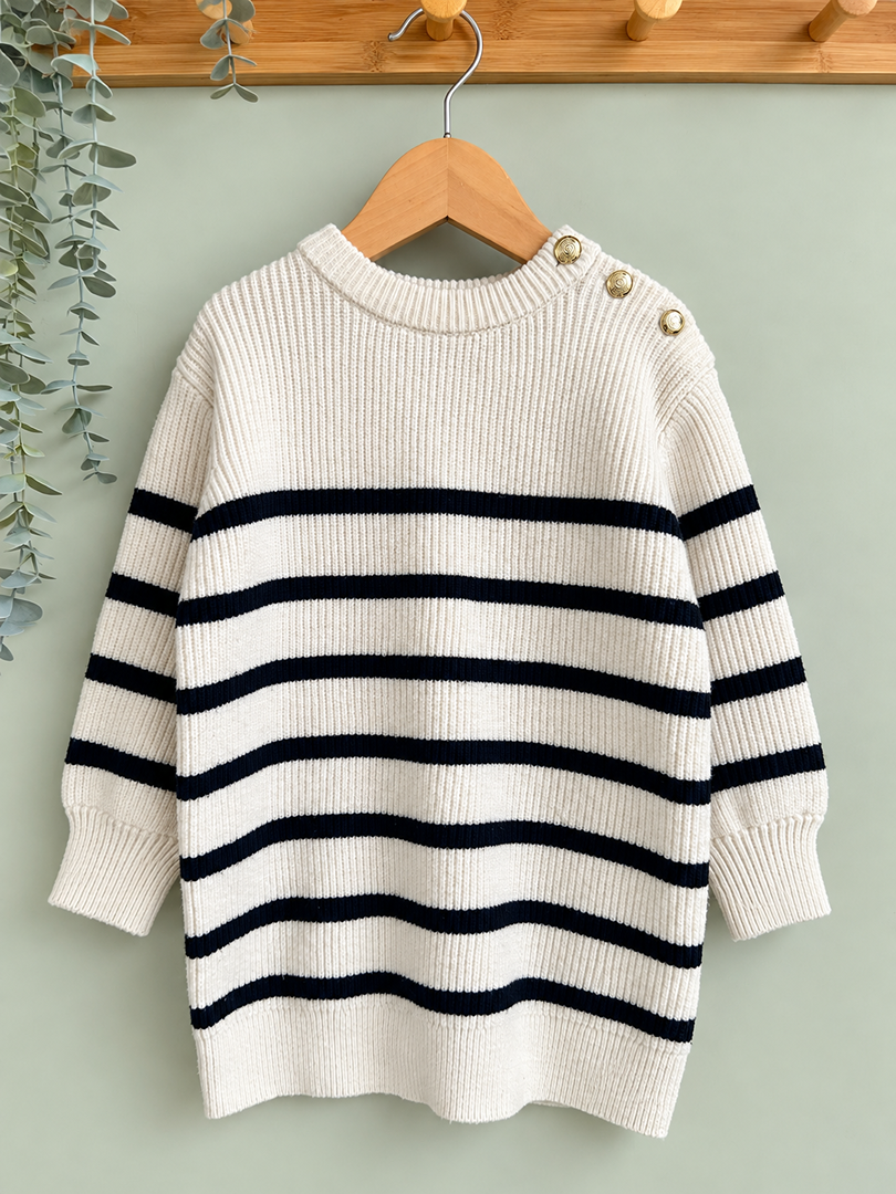 Pull rayé fille Kiabi 4 ans écru et noir hiver manches longues