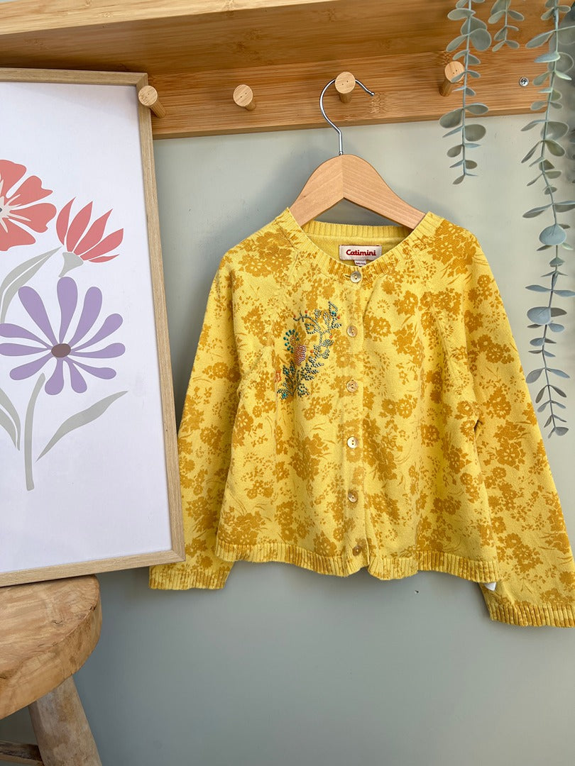 Gilet Catimini fille 6 ans jaune fleuri mi-saison manches longues